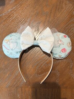 Disney Alice in Wonderland Pastel Mouse Ears Headband with White Eyelet Bow